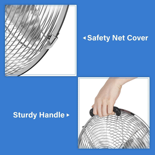 16 Inch Stand Fan, Adjustable Heights, Horizontal Ocillation 75°, 3 Settings Speeds, Low Noise, Quality Made Durable Fan, High Velocity, Heavy Duty Metal For Industrial, Commercial, Residential
