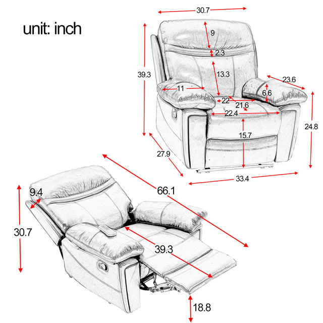 Orisfur. Massage Recliner PU Leather Sofa Chair with Heating and Massage Vibrating  Function