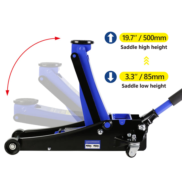 3t Low Profile Jack, Blue and Black, Ultra Low Floor Jack  with Dual Pistons Quick Lift Pump, Car Jack Hydraulic AutoLifts for Home Garage, Truck Jack Hydraulic
