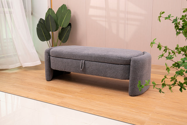 2152 Footstool with storage function gray teddy fabric suitable for hallway bedroom  living room
