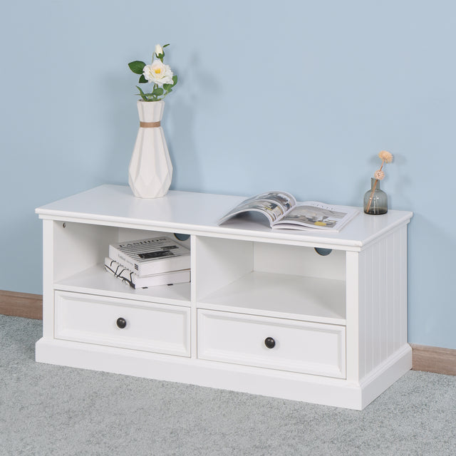 Living Room Wooden White TV Cabinet with 2 Drawers