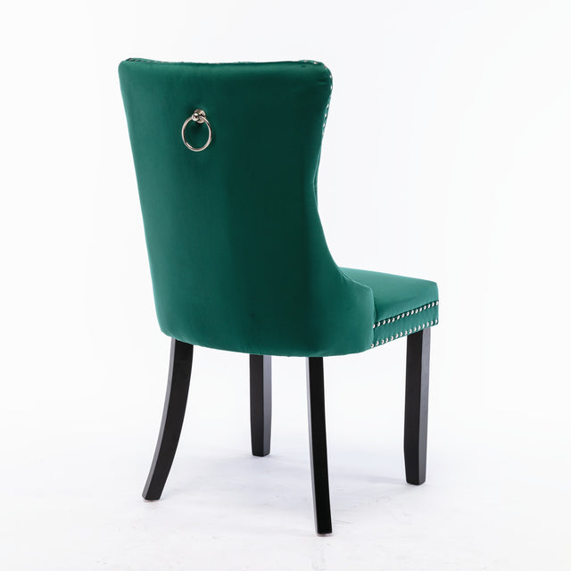 Nikki Collection Modern, High-end Tufted Solid Wood Contemporary Velvet Upholstered Dining Chair with Wood Legs Nailhead Trim 2-Pcs Set，Green, SW2001GN
