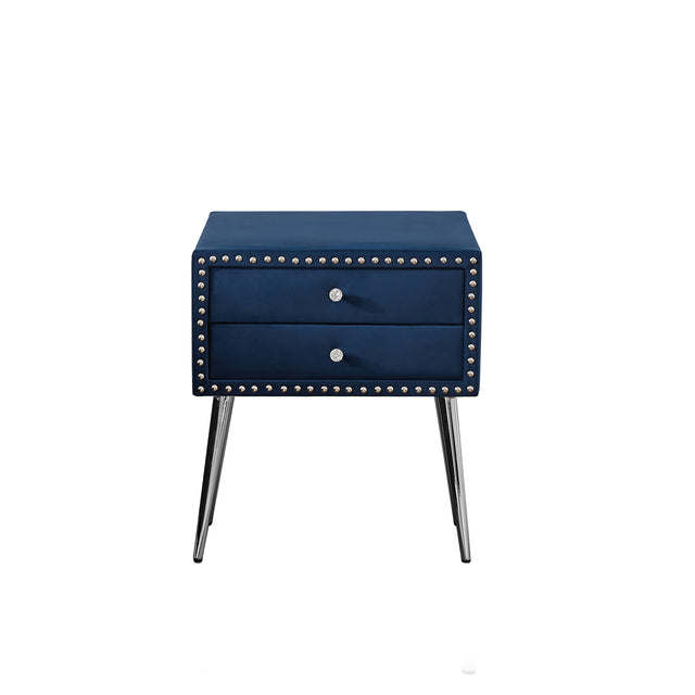 B109 Queen bed with one nightstand,Beautiful brass studs adorn the headboard, strong wooden slats + metal legs with Electroplate