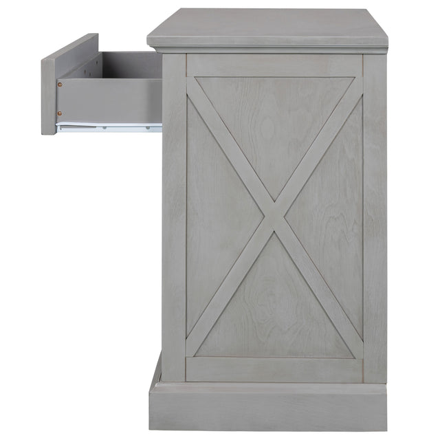 Old Paint Style Modern Wooden Nightstand with Drawers Storage for Living Room/Bedroom, Gray