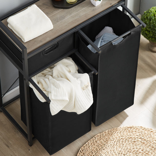 JHX Laundry Basket, Laundry Hamper with Drawer, 2 Laundry Sorter, with 2 Bags, 1 Storage Rack, (Grey,28.15’’L*13’’W*35.8’’H)