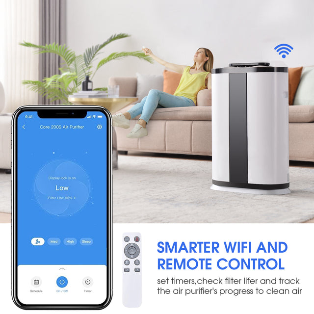 Smart Air Purifier with H13 True HEPA Filter for large rooms up to 3000 Sq.Ft .Capture 99.9% of Pet Daner, Smoke, Dust, Pollen, Formaldehyde. Wisdom WiFi , PM2.5 Monitor, Auto Mode, Movable wheel.