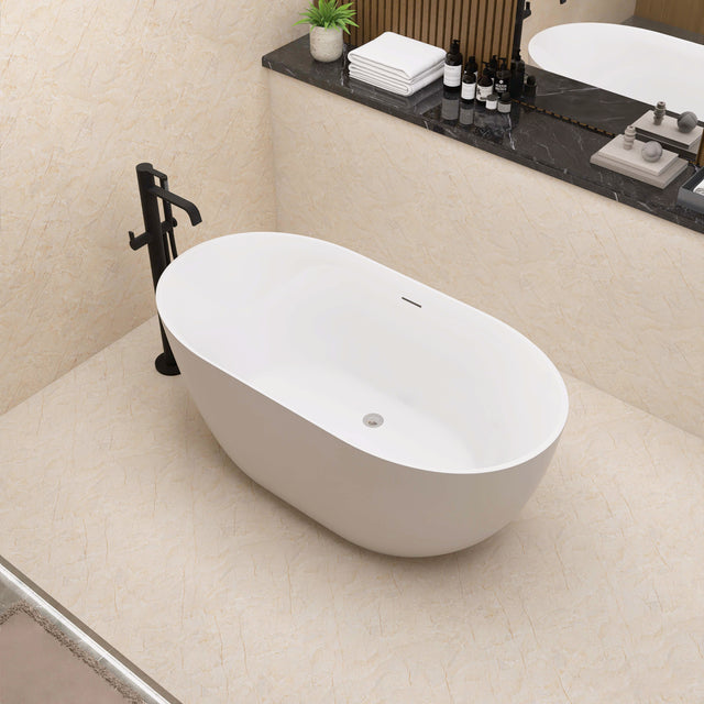 67" Acrylic Free Standing Tub - Classic Oval Shape Soaking Tub, Adjustable Freestanding Bathtub with Integrated Slotted Overflow and Chrome Pop-up Drain Anti-clogging Gloss White