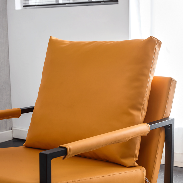 PU Leather Accent Arm Chair Mid Century Modern Upholstered Armchair with Metal Frame Extra-Thick Padded Backrest and Seat Cushion Sofa Chairs for Living Room ( orange PU Leather + Metal Frame + Foam)