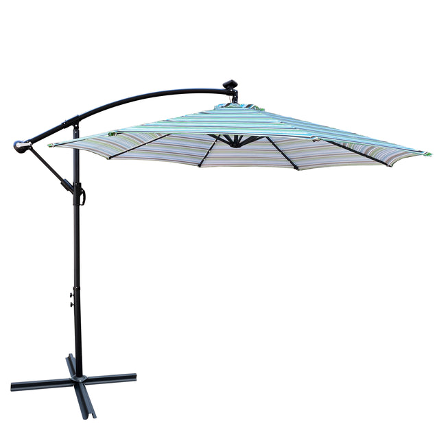 10 ft Outdoor Patio Umbrella Solar Powered LED Lighted Sun Shade Market Waterproof 8 Ribs Umbrella with Crank and Cross Base for Garden Deck Backyard Pool Shade Outside Deck Swimming Pool