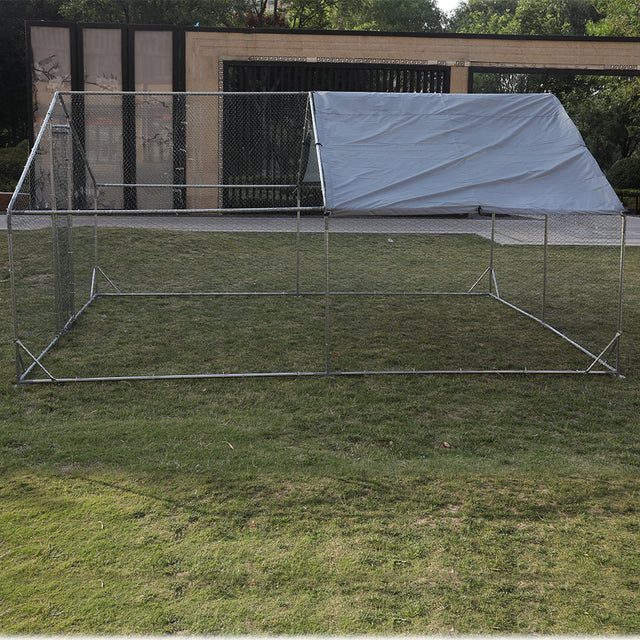 Large Metal Chicken Coop Walk-in Poultry Cage Hen Run House Rabbits Habitat Cage Spire Shaped Coop with Waterproof and Anti-Ultraviolet Cover (10' L x 13' W x 6.4' H)
