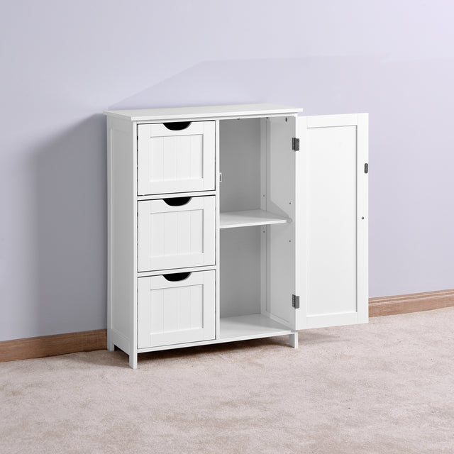 Bathroom Storage Cabinet, White Floor Cabinet with 3 Large Drawers and 1 Adjustable Shelf