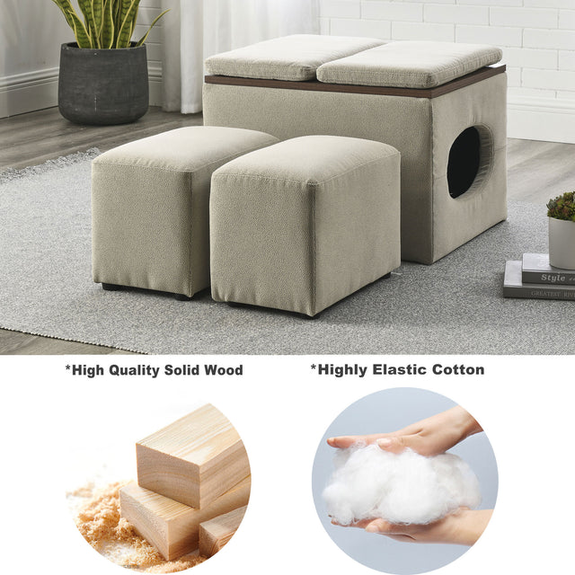 [Video] Welike Waterproof, oil-proof, scratch-proof 25"W Modern design hollow storage ottoman, upholstery, coffee table, two small footstools, easy storage and wide use
