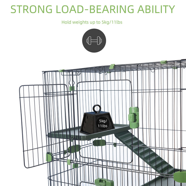4-Tier 32"Small Animal Metal Cage Height Adjustable with Lockable Casters  Grilles Pull-out Tray for Rabbit Chinchilla Ferret Bunny Guinea Pig Squirrel Hedgehog(GREEN)(=OLD SKU:W69133216)