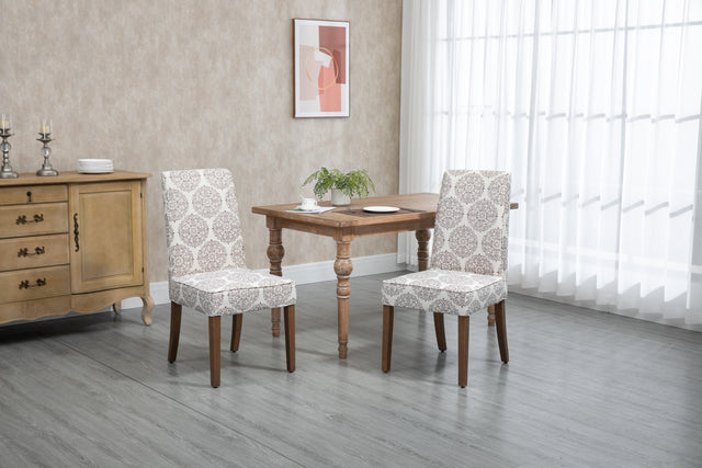 Cover Removable Interchangeable and Washable Coffee Medallion Fabric Upholstered Parsons Chair with Solid Wood Legs 2 PCS