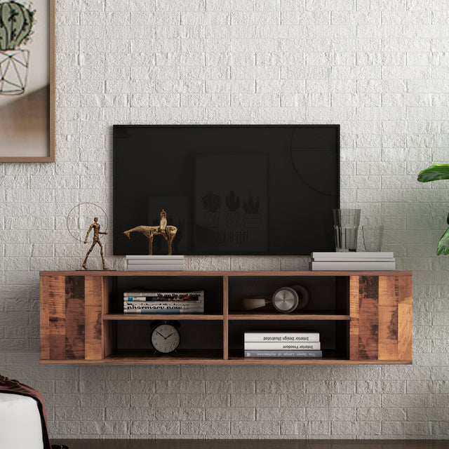 Wall Mounted Media Console,Floating TV Stand Component Shelf with Height Adjustable,Brown