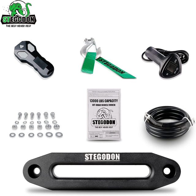 STEGODON New 13000 LBS Electric Winch T3,12V Synthetic Rope with Wireless Handheld Remotes and Wired Handle