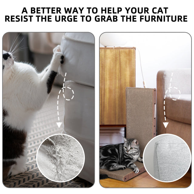 Fluffydream Cat Scratcher with Cat Toys Ball Track, Build-in Ball, L-Shaped Scratcher, Cardboard Lounge Bed, Stable and Durable, Furniture Protector, Reversible