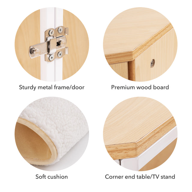 Corner Dog Crate with Cushion, Dog Kennel with Wood and Mesh, Doghouse, Pet Crate Indoor Use