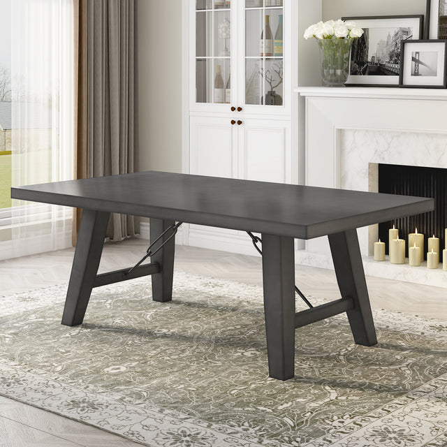 TREXM Industrial Style 72" Wooden Rectangular Table with Chain Bracket (Gray)