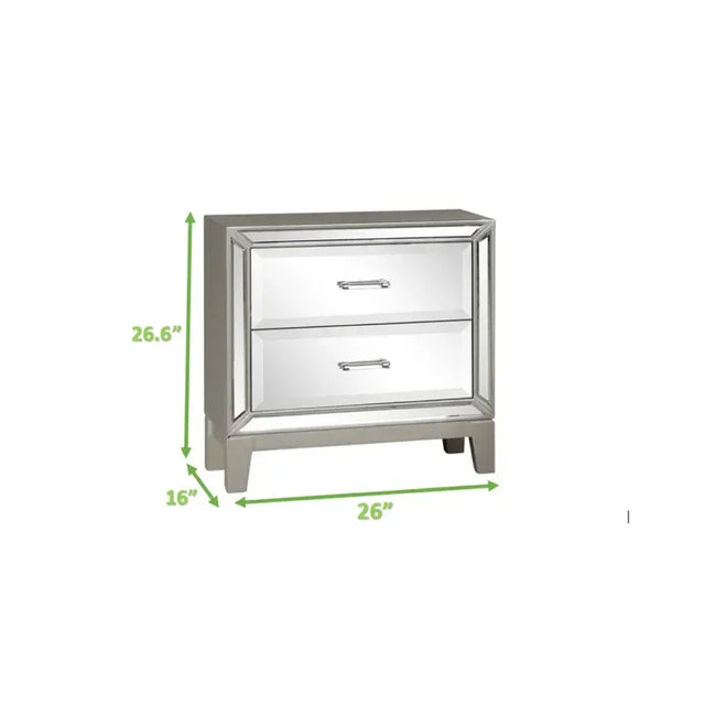 Harmony Mirror Front Nightstand Made With Wood in Silver Color