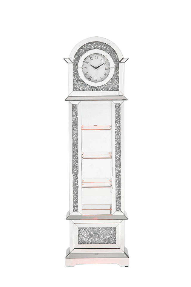 ACME Noralie GRANDFATHER CLOCK W/LED Mirrored & Faux Diamonds AC00352