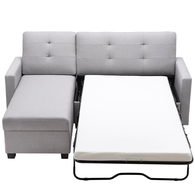 78.3" Convertible Sleeper Sofa Bed,Linen Pull Out Couch with Storage Chaise,Sleeper Counch with Memory Foam Mattress for  Small Space Living Room Bedroom Office,Light Gray