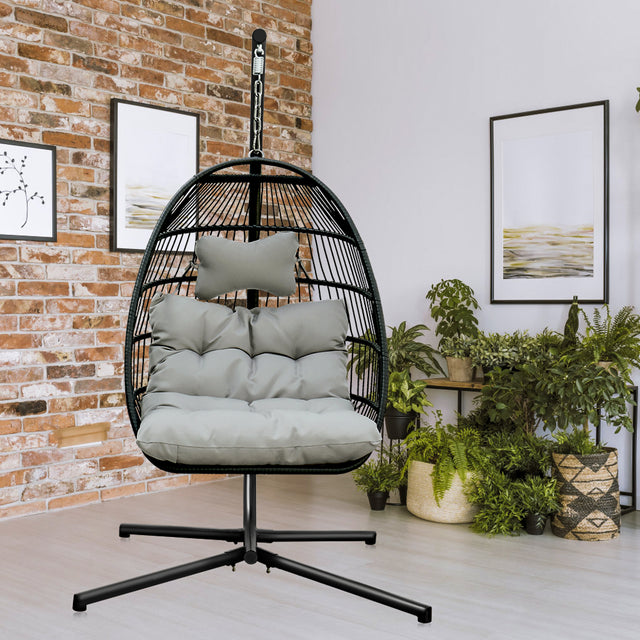 Patio Rattan Four Corners Single Hanging Egg Chair patio outdoor