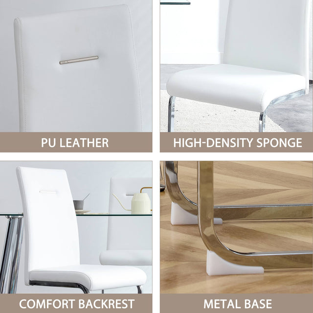 Modern Dining Chairs, PU Faux Leather High Back Upholstered Side Chair，for Dining Room Kitchen Vanity Patio Club Guest Office Chair (Set of 4) (White+PU Leather)