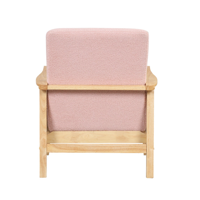 【EAT 3.10】Mid-Century Armchair Rattan Mesh Upholstered Accent Chair,Teddy Short Plush Particle Velvet Armchair for Living Room,Bedroom, Office, Studio,Pink