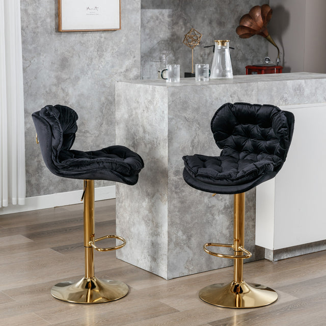 A&A Furniture,Swivel Bar Stools Set of 2, Velvet Counter Height Adjustable Barstools, Dining Bar Chairs Upholstered Modern Bar Stool for Kitchen Island, Cafe, Bar Counter, Dining Room（Black)