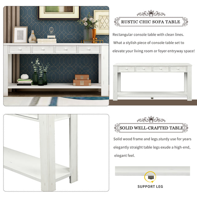 TREXM Console Table for Entryway Hallway Sofa Table with Storage Drawers and Bottom Shelf ( Antique White)