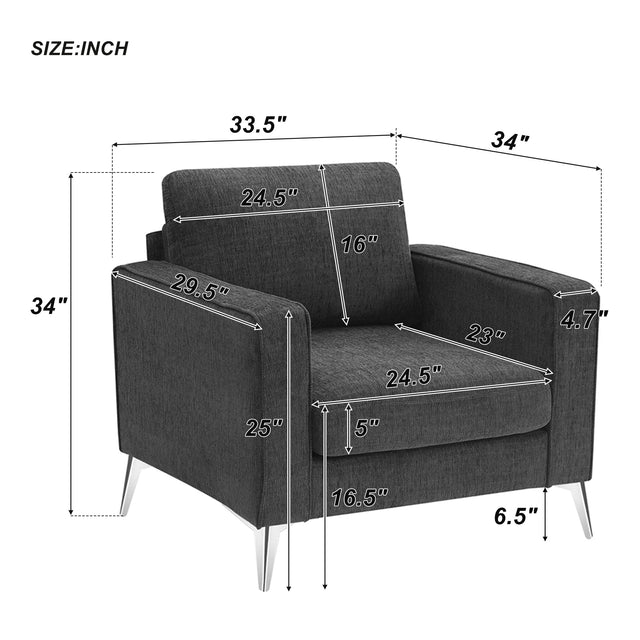 [VIDEO provided] [New]Modern 3-Piece Sofa Sets with Sturdy Metal Legs,Linen Upholstered Couches Sets Including 3-Seat Sofa, Loveseat and Single Chair for Living Room Furniture Set (1+2+3 Seat)