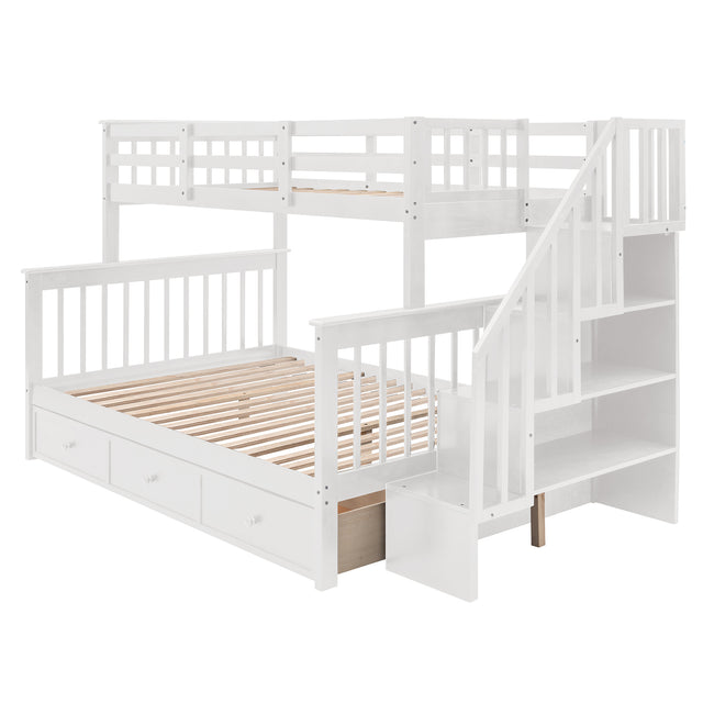 Stairway Twin-Over-Full Bunk Bed with Drawer, Storage and Guard Rail for Bedroom, Dorm, for Adults, White color(OLD SKU :LP000219AAK)