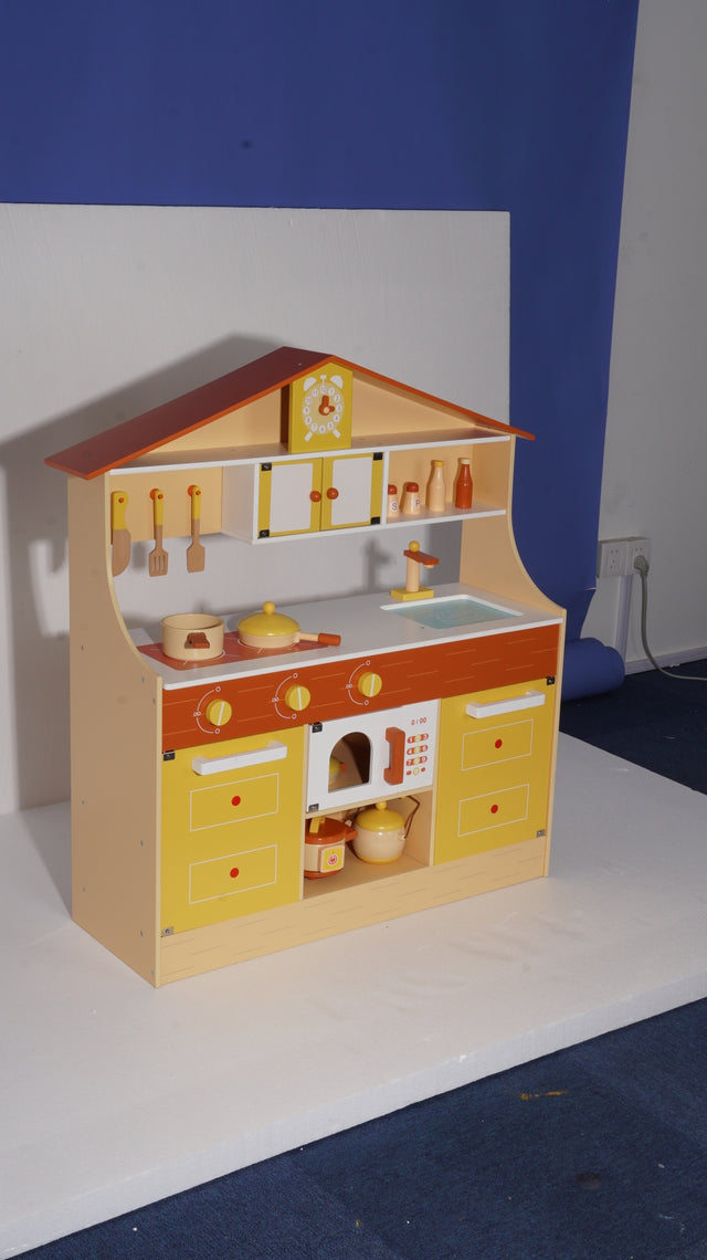 Wooden Pretend Play Kitchen Set for Kids Toddlers, Toys Gifts for Boys and Girls,Yellow