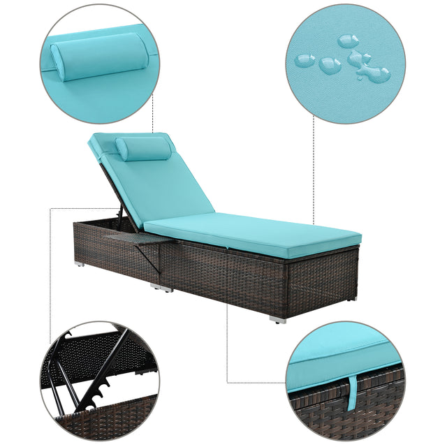 SAME AS W213S00075: Outdoor PE Wicker Chaise Lounge - 2 Piece patio lounge chair; chase longue; lazy boy recliner;outdoor lounge chairs set of 2;beach chairs; recliner chair with side table