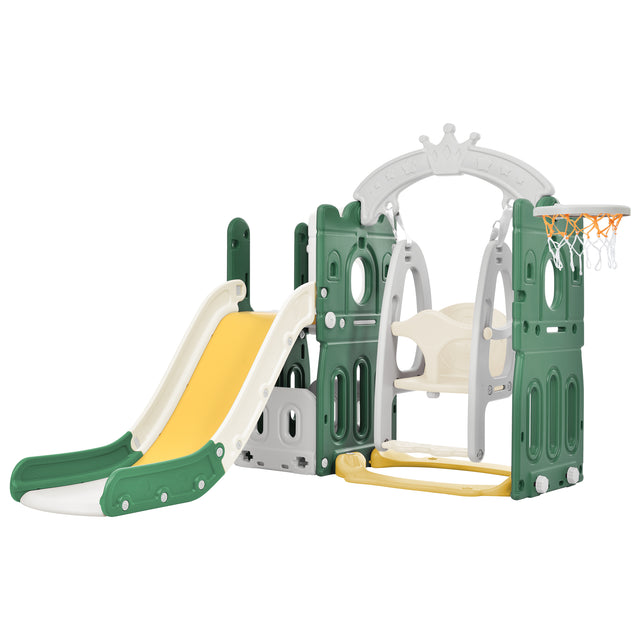 Toddler Slide and Swing Set 5 in 1, Kids Playground Climber Slide Playset with Basketball Hoop Freestanding Combination for Babies Indoor & Outdoor