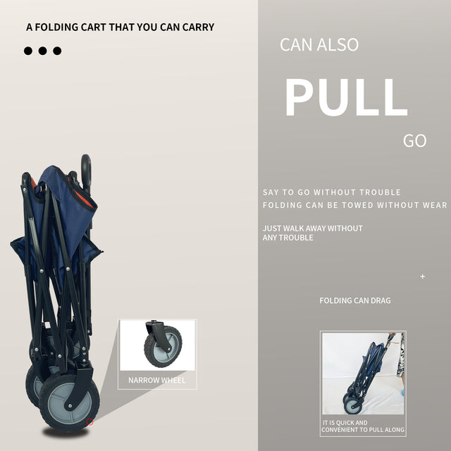 Collapsible Folding Wagon, Push Pull Foldable Beach Wagon Cart