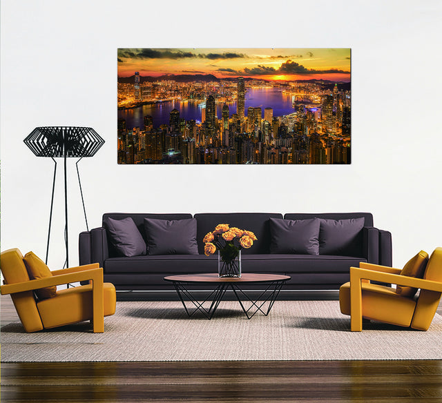 Oppidan Home "Victoria Harbor Sunset" Acrylic Wall Art (48"H x 32"W)