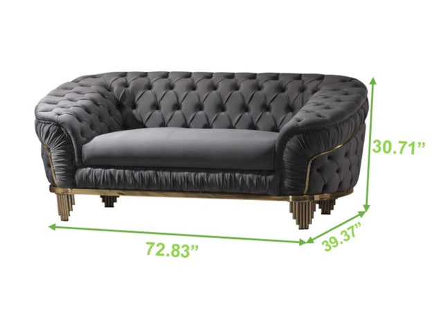 Vanessa Loveseat Livingroom Set in Grey and Gold with Fabric button-tufted velvet upholstery Finish