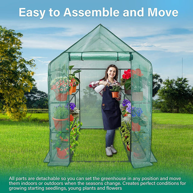 iPower Walk-in Greenhouse Kit for Outdoors with Durable PE Cover and Observation Windows, 3-Tier 12-Shelves Portable Gardening Plant House, 4.7x4.8x6.4 FT