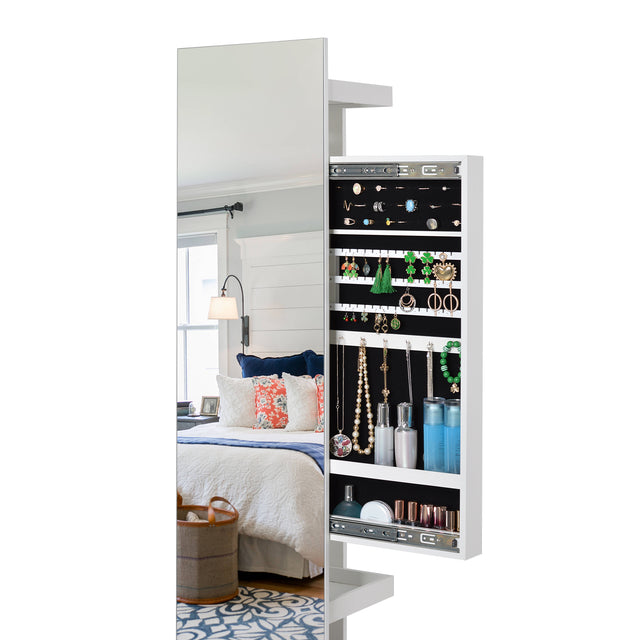 Full Mirror Fashion Movable  Push-Pull Jewelry Storage  Cabinet  With  hanger rod