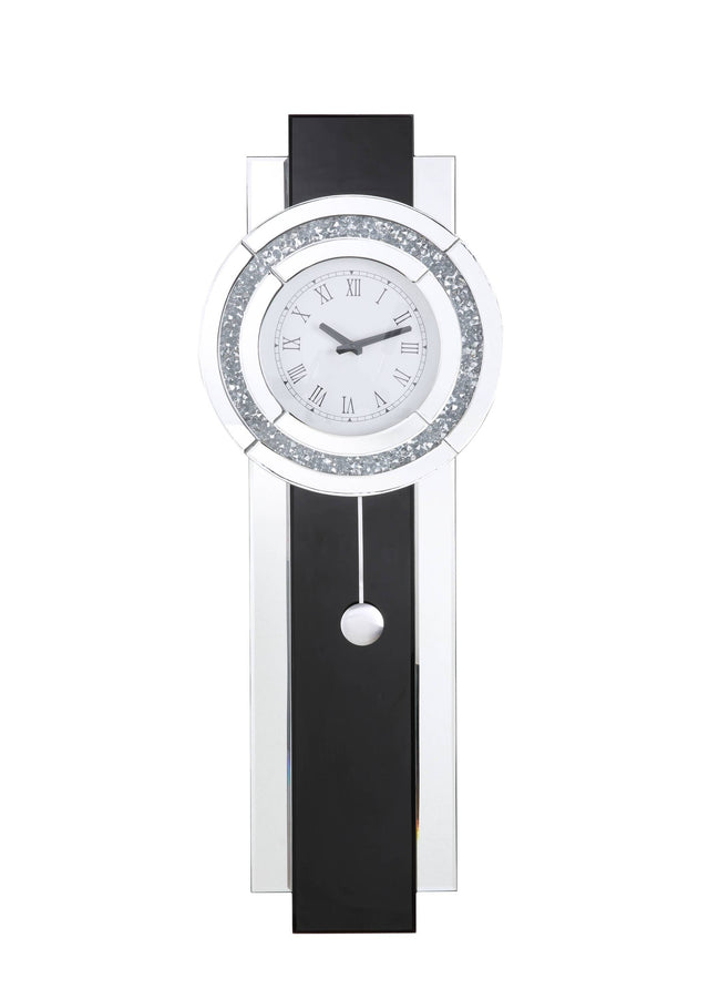 ACME Noralie WALL CLOCK Black, Mirrored & Faux Diamonds AC00424