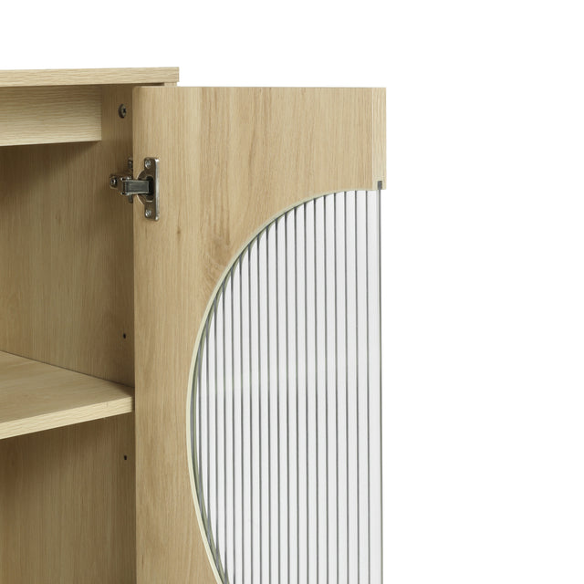 Storage Cabinet with Glass Door, No handle design,Push to open the door,Sideboard Buffet Cabinet for Kitchen,Dining Room