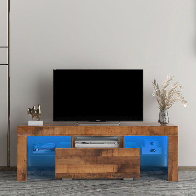 TV Stand with LED RGB Lights,Flat Screen TV Cabinet, Gaming Consoles - in Lounge Room, Living Room,FIR WOOD