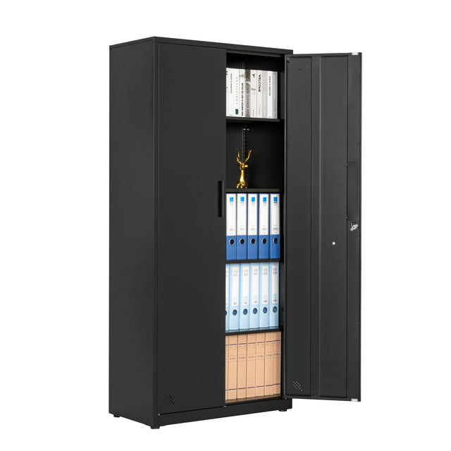 High Storage Cabinet with 2 Doors and 4 Partitions to Separate 5 Storage Spaces, Home/ Office Design