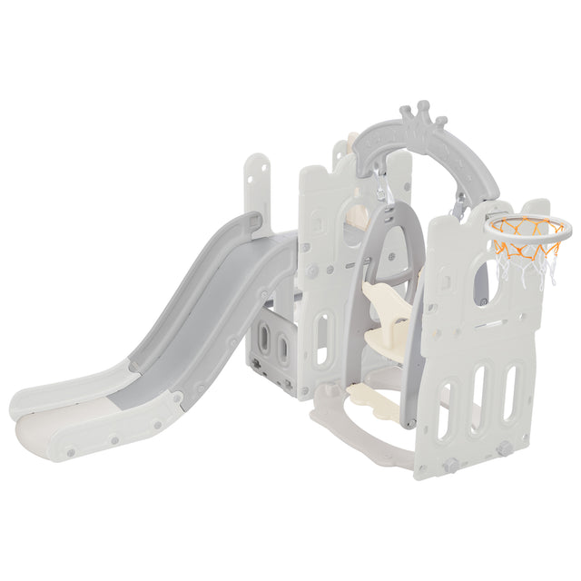 Toddler Slide and Swing Set 5 in 1, Kids Playground Climber Slide Playset with Basketball Hoop Freestanding Combination for Babies Indoor & Outdoor