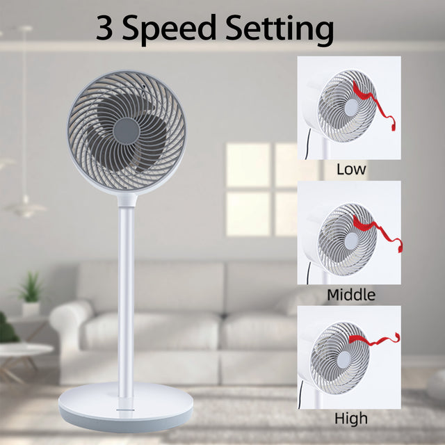 Simple Deluxe 7 inch Stand Fan, 3 Speeds & 3 Modes, 15 Hours Timer, 70° Oscillating Circulating Fan, with Remote Control, Air Circulation Fan for Room, Indoor,White