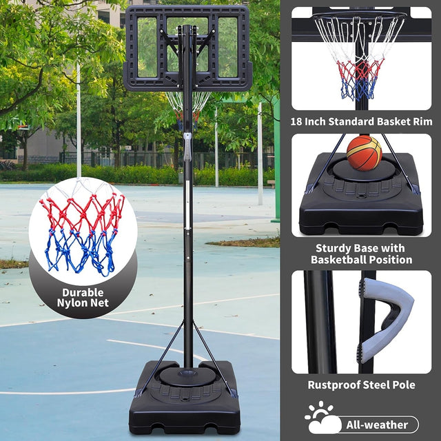 Teenagers Portable Basketball Hoop Height Adjustable basketball hoop stand 6.6ft - 10ft with 44 Inch Backboard and Wheels for Adults Teens
