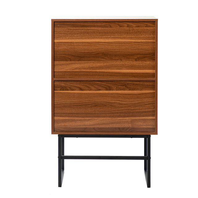 Epaphus 2-Door Accent Cabinet with interior shelves and Black Metal Base