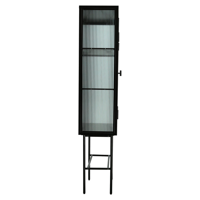 Retro Style Fluted Glass High Cabinet Storage Dual Doors Three Detachable Wide Shelves Enclosed Dust-free Storage for Living Room Bathroom Dining Room Kitchen Room Entryway,BLACK (OLD SKU:W68734128)